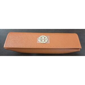 TORY BURCH Eyeglass Case Magnetic Snap Closure Gold Logo Orange